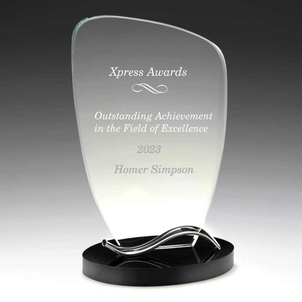 Rounded glass trophy with chrome wave