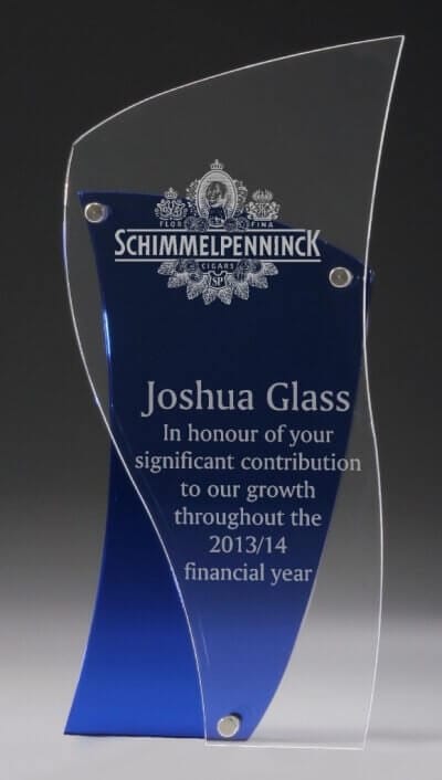 Curved blue trophy