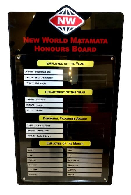 Honours board – acrylic