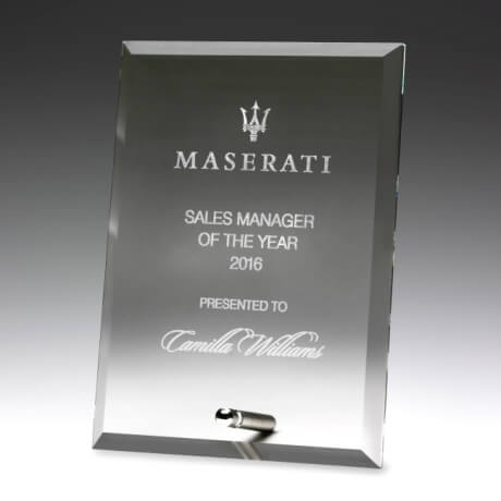 Clear glass plaque trophy