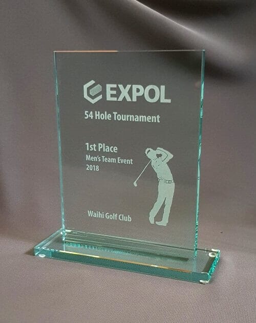 Glass engraved trophy