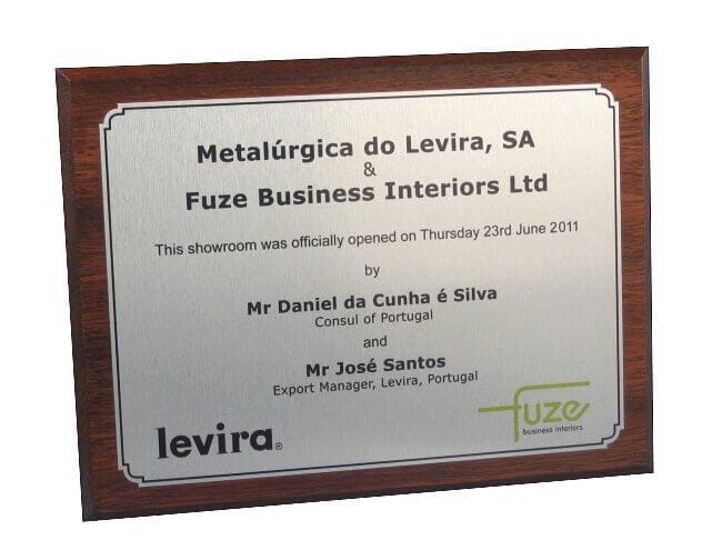 Mahogany plaque with title plate – silver