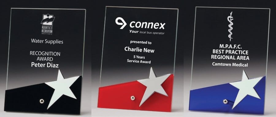 Glass plaque award with star
