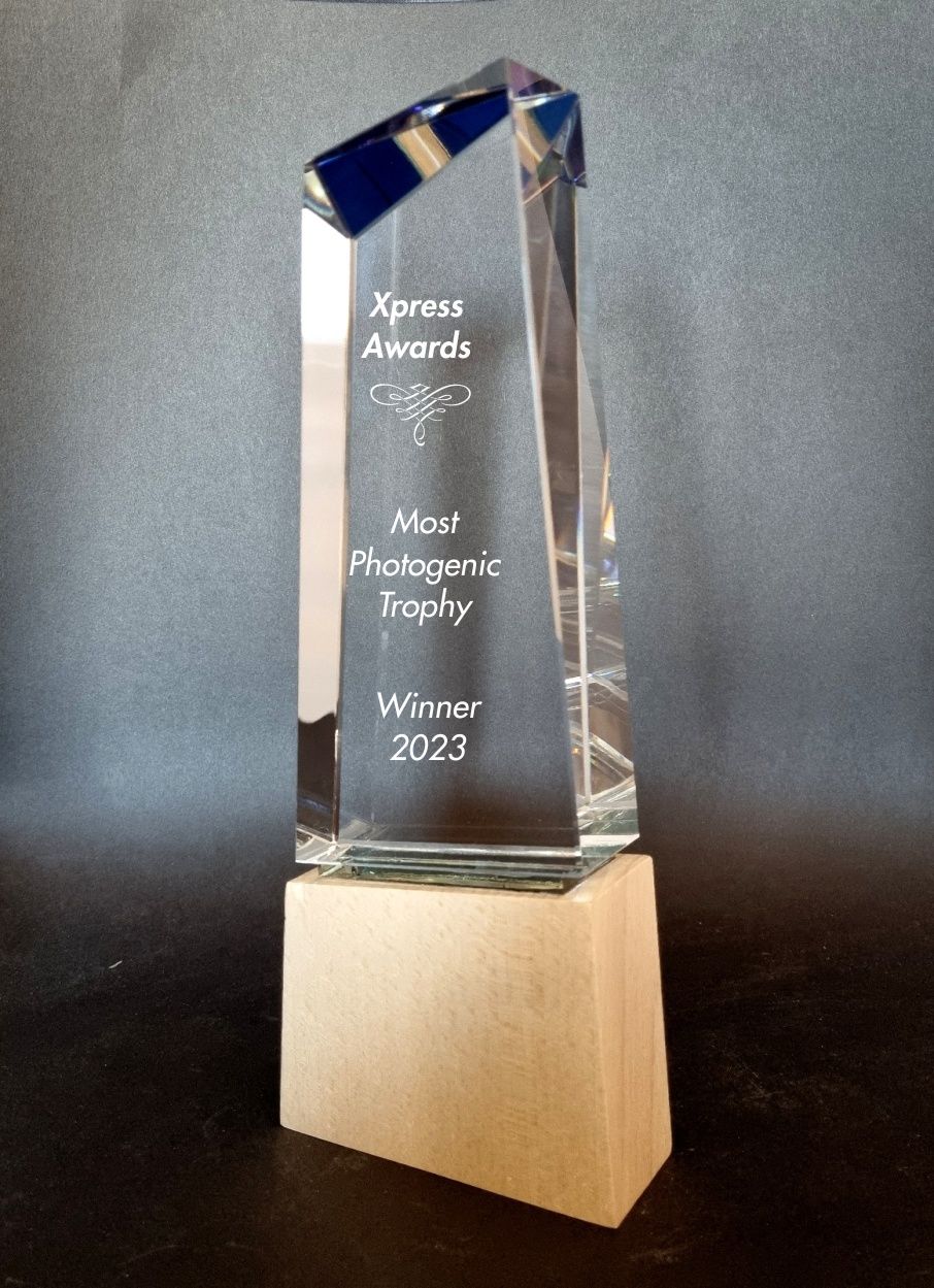 Crystal and wood peak trophy